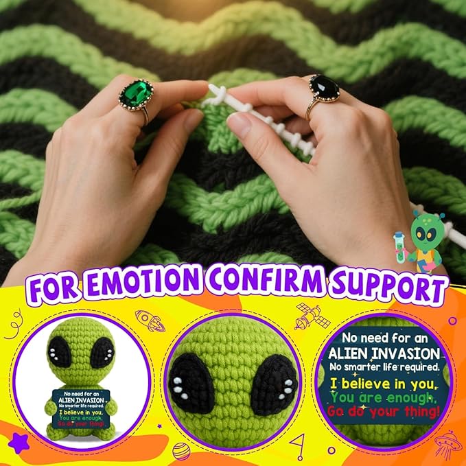 Cool Alien Decor Inspirational Gifts for Boys Girls Friends Positive Animal Crochet Alien for Daily Encouragement Self Affirmation Son Daughter UFO Geeky Decor-Ruum Studio Home