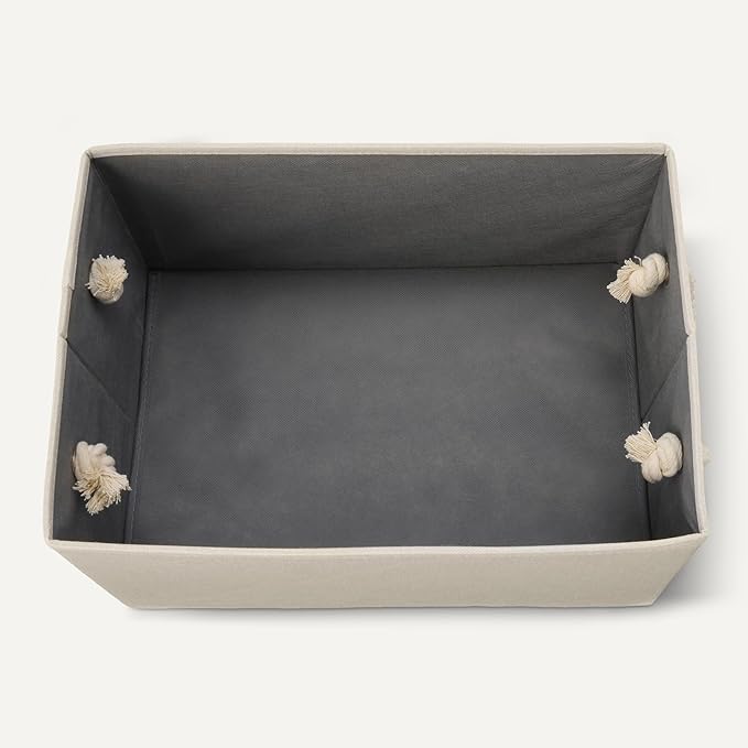Amazon Basics Foldable Storage Bins with Rope Handles, Linen, Large, Pack of 3-Ruum Studio Home