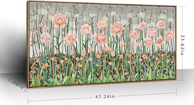 amatop Framed Large Floral Wall Art Modern Botanical Canvas Print Flower Field Wall Decor Abstract Landscape Picture Blooming Flower Forest Pink Green Artwork for Living Room Bedroom Office 48x24 in-Ruum Studio Home