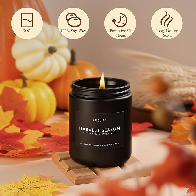 Fall Candle - Harvest Season Scented Candles, Fall Soy Candle for Home Decor, 7 oz Natural Soy Wax – Long-Lasting Autumn Candles, Aromatherapy Gift for Women & Thanksgiving, 7oz-Ruum Studio Home