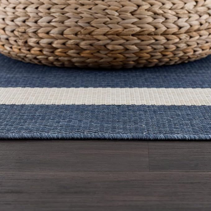 CAMILSON Outdoor Rug 10x14, Large Modern Outside Rugs for Patios Porches Waterproof Durable Washable Non-Shedding, Easy-to-Clean Indoor Outdoor Area Carpet (10 x 14, Bordered - Blue/White)-Ruum Studio Home