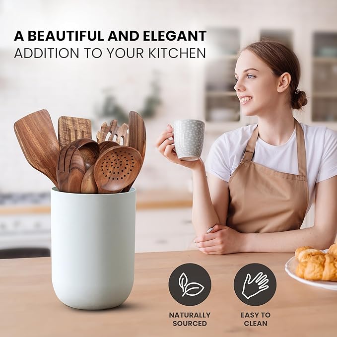 Zulay Kitchen 9-Piece Teak Wooden Utensils for Cooking - Smooth Finish Natural Teak Utensil Set - Non-Stick Wooden Spoons for Cooking - Kitchen Gift Set - Comfortable Grip Wooden Utensil Set-Ruum Studio Home