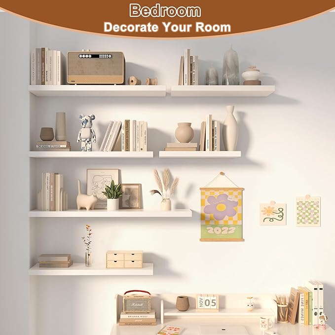 12 Inch Deep Floating Shelves for Wall 2 Pack White Floating Shelves Large Storage Space Wall Mount Shelf for Living Room Kitchen Bathroom 30" W x 12" D x 1.2" White-Ruum Studio Home