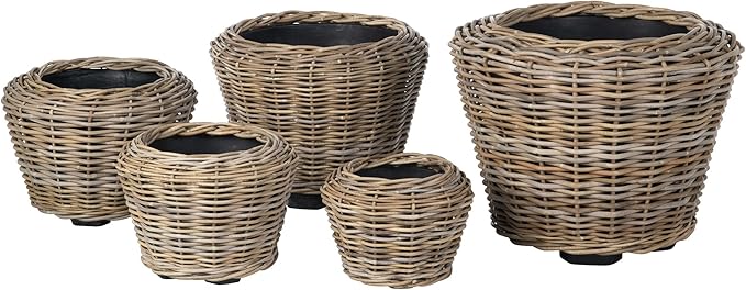Rattan Kobo Indoor Outdoor Planter Basket with Plastic Pot Medium 35 Gallon Soil Capacity-Ruum Studio Home