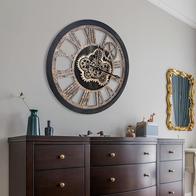 HOIBAI Wall Clock, Large Wall Clocks for Living Room Decor 18 Inch Battery Operated Silent Non-Ticking Modern Farmhouse Vintage Roman Big Wall Clock for Home Bedroom House, Moving Gears Clock-Ruum Studio Home