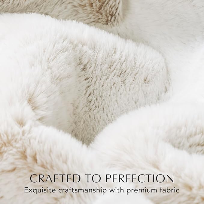 Ultra Soft Luxury Fluffy Mink Faux Fur Throw Blanket, Thick Warm Fall Winter Blankets for Bed, Couch, Cozy Plush Reversible Blanket for Chair, Sofa (Tipped Champagne Ivory, 60"x80")-Ruum Studio Home
