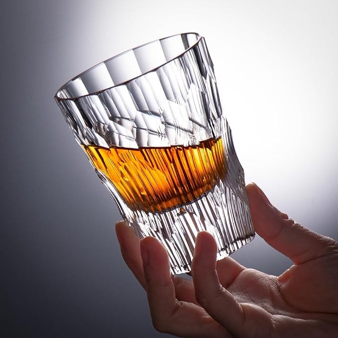 KAMMAK Crystal Whiskey Glasses Set of 2, Handcrafted 6.09oz Old Fashioned Glasses Stemless, Luxury Cocktail Glasses, Hand Blown Scotch Cup for Women, Men Gift for Rocks, Bourbon, Bar Barware-Ruum Studio Home