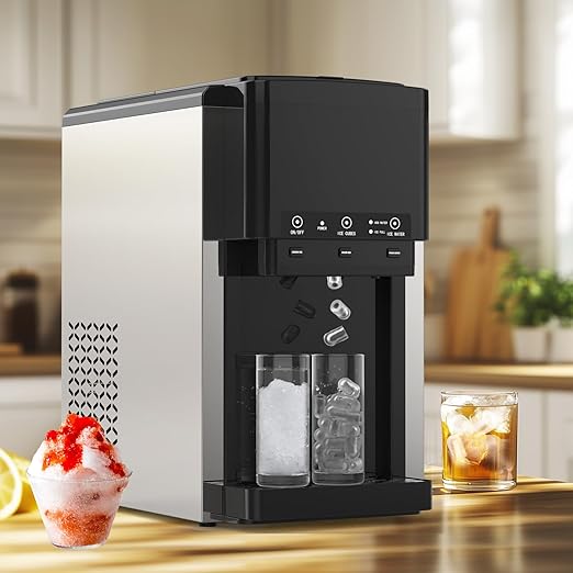 3 in 1 Water Dispenser with Ice Maker, Nugget Ice Maker Countertop, Bullet Ice, Crushed Ice, Water Cooler, 44Lbs/24H, 12 Ice Cube/6Min, Self-Cleaning, 4Lbs Ice Storage, Home, Kitchen, Party, RV-Ruum Studio Home