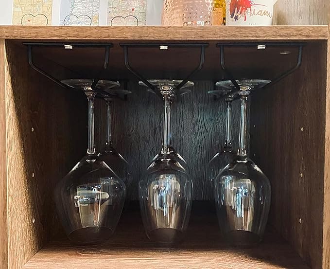 14-Inch Black Wine Glass Rack, Under Cabinet Wine Glass Holder Stainless Steel Stemware Rack - Hanging Stemware Holder for Cabinet Kitchen Bar, Set of 4-Ruum Studio Home