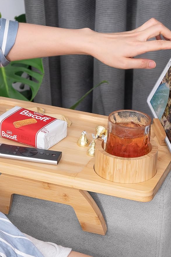 Sofa Arm Tray, Bamboo Large Couch Cup Holder, Portable Anti-Spill Sofa Armrest Tray for Beverage, Snacks, Phone, Remotes-Ruum Studio Home