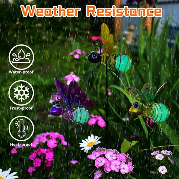 Garden Decor for Outside,3 Pcs Luminous Insect Garden Decorative Stakes,Glow in The Dark Bee Lights Metal Yard Art,Waterproof Outdoor Spring Lawn Patio Pathway Decoration for Mom,Women,Grandma-Ruum Studio Home
