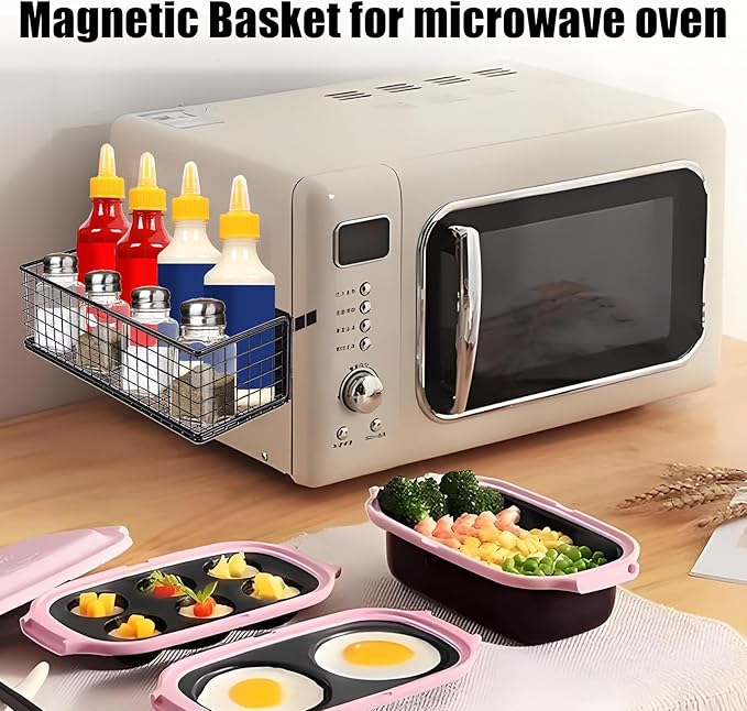 Magnetic Basket, Magnetic Shelf for Fridge, Magnetic Spice Rack Wire Mesh Magnetic organizer Holder Accessories for Office Kitchen Classroom Storage, Black-High, 9.44" x 4" x 3.14"-Ruum Studio Home