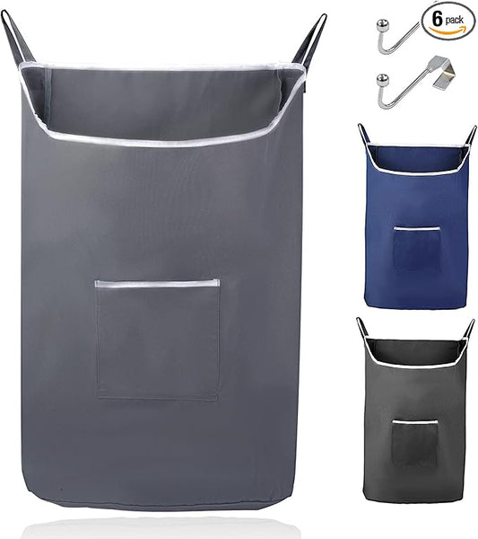 The Fine Living Co. X-Large Hanging Laundry Hamper with Over Door Hooks & Adhesive, Durable Space Saving Laundry Bag with Zipper and Wide Open Top,Hanging Dorm Laundry Hamper 20"x3.75"x31" (Gray-XL)-Ruum Studio Home