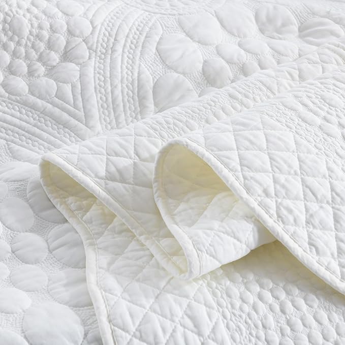 MarCielo 3-Piece 100% Cotton Oversized Bedspread Lightweight Quilt Coverlet Embroidery Farmhouse Bedding (Tf Bright White, Oversized Queen (100"x106"))-Ruum Studio Home