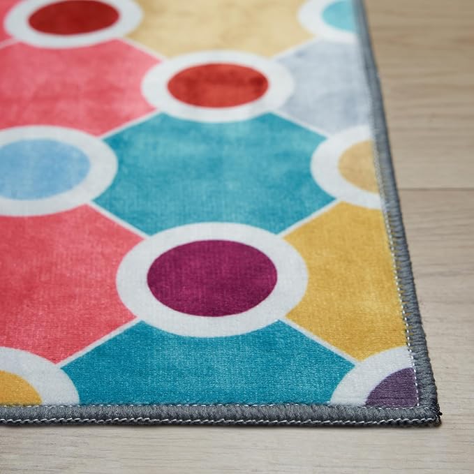 Machine Washable Polka Dot Rug for Kids Area - Multicolor Soft Rug for Nursery/Playroom/Classroom - 5x8-Ruum Studio Home