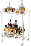 HMYHUM Acrylic Bar Cart, Rolling Serving Cart with 4 Lockable Wheels for The Home Bar, Kitchen, Living Room, Modern, 2-Tier, 23.6" L x 15" W x 30" H, Clear-Ruum Studio Home