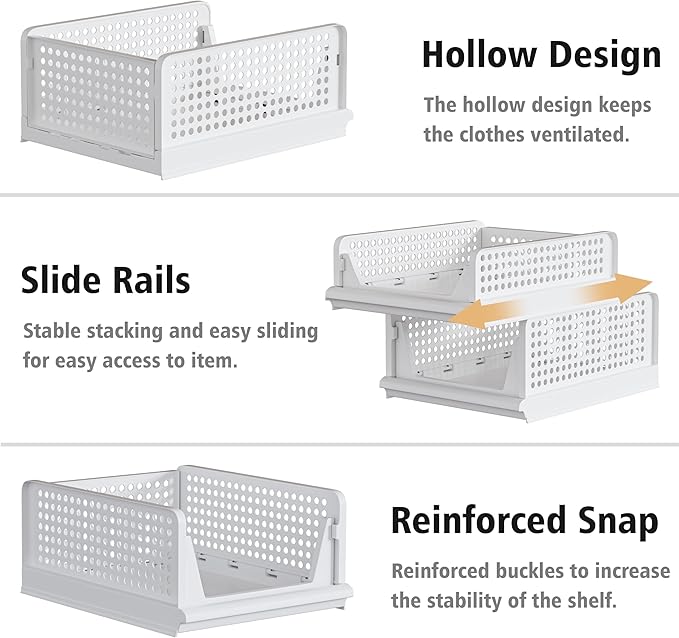 5 Pack Stackable Plastic Storage Basket Closet Organizer Bin Foldable Clothes Organizer Storage Drawer Shelf Container for Living room Bathroom Kitchen Office (3L+2S)-Ruum Studio Home