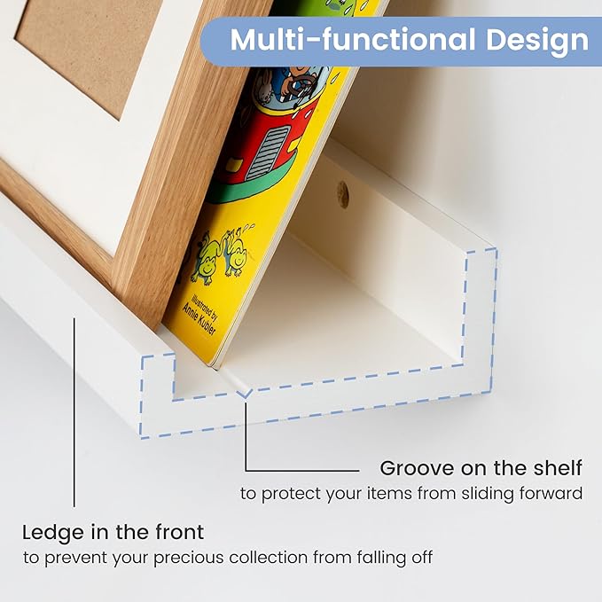 Picture Ledge Shelf, Floating Shelves Set of 2, Solid Pine Wood 72'' Long Large Nursery Book Shelves for Toys Storage, Kids Bookshelf for Living Room Bedroom Decor Books Photo Frames, White-Ruum Studio Home