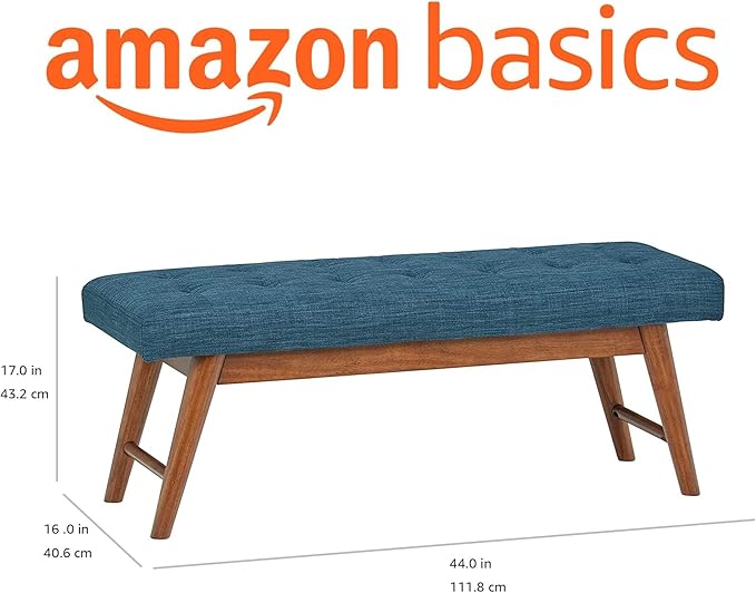 Amazon Basics Modern Haraden Upholstered Button-Tufted Bench, Blue, 16 x 44 x 17 in (Previously Rivet brand)-Ruum Studio Home