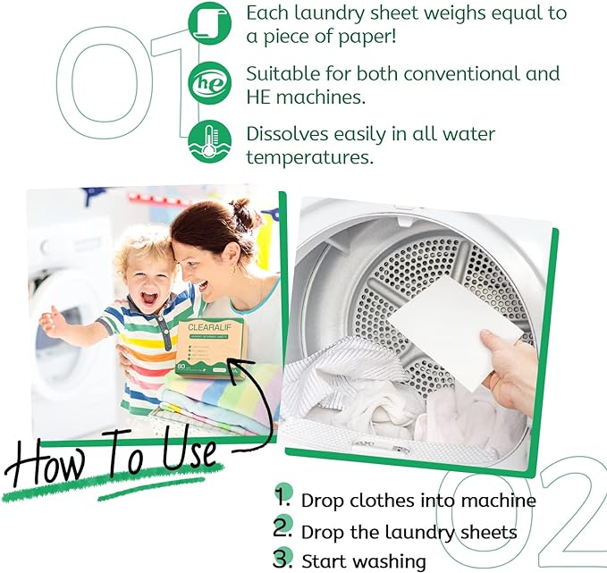 CLEARALIF Laundry Detergent Sheets up to 160 Loads (80sheets), Unscented, Laundry Detergent Strips Eco Friendly & Hypoallergenic-Ruum Studio Home