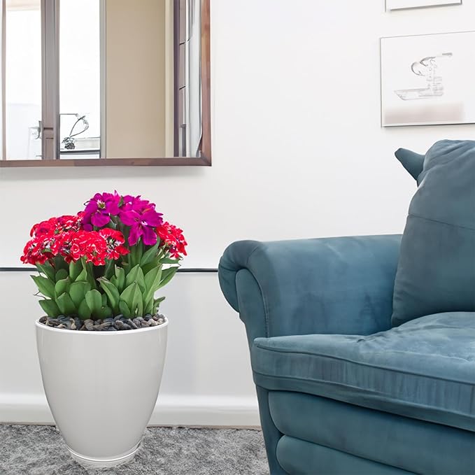 FixtureDisplays® 11.8" Diameter 11.8" Tall White Plant Pots, Plastic Flower Pots with Drainage Holes and Saucers for Indoor and Outdoor 15748-NF-Ruum Studio Home
