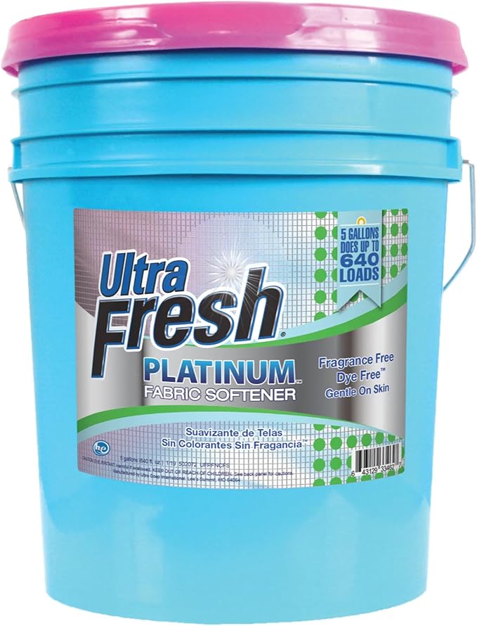 Ultra Fresh 5 Gallon Platinum Fabric Softener for All Machine Types, Liquid Laundry Softener, Up to 640 Loads, Fragrance & Dye Free-Ruum Studio Home