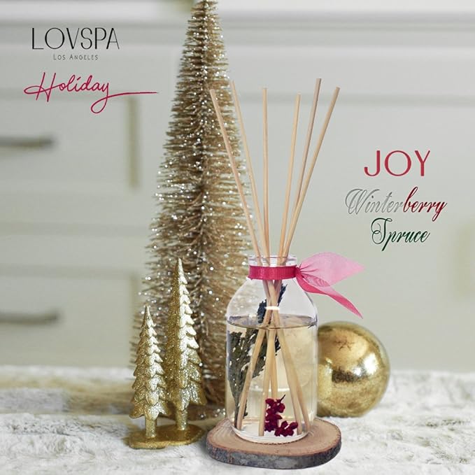 LOVSPA Reed Diffuser Set, Joy Winterberry Spruce Scented Oil Diffuser with Sticks, Home Fragrance Accessories for Bathroom Shelf Decor, Aroma Diffusers for Home or Office Desk, USA Made-Ruum Studio Home