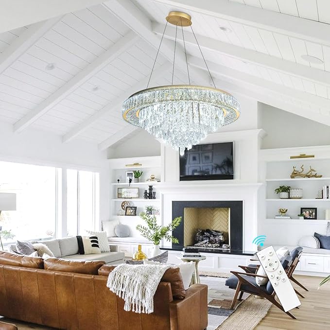 Modern Crystal Chandeliers for Living Room Ceiling Light Fixture LED Dimmable Lamp with Remote Pendant Lighting Flush Mount Ceiling Light for Dining Room Bedrooms Foyer-Ruum Studio Home