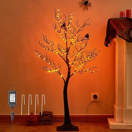 LITBLOOM Halloween Tree with Lights Plug in 4FT 150 Orange Fairy Lights, Lighted Black Spooky Tree for Indoor Outdoor Home Fall Halloween Decoration-Ruum Studio Home