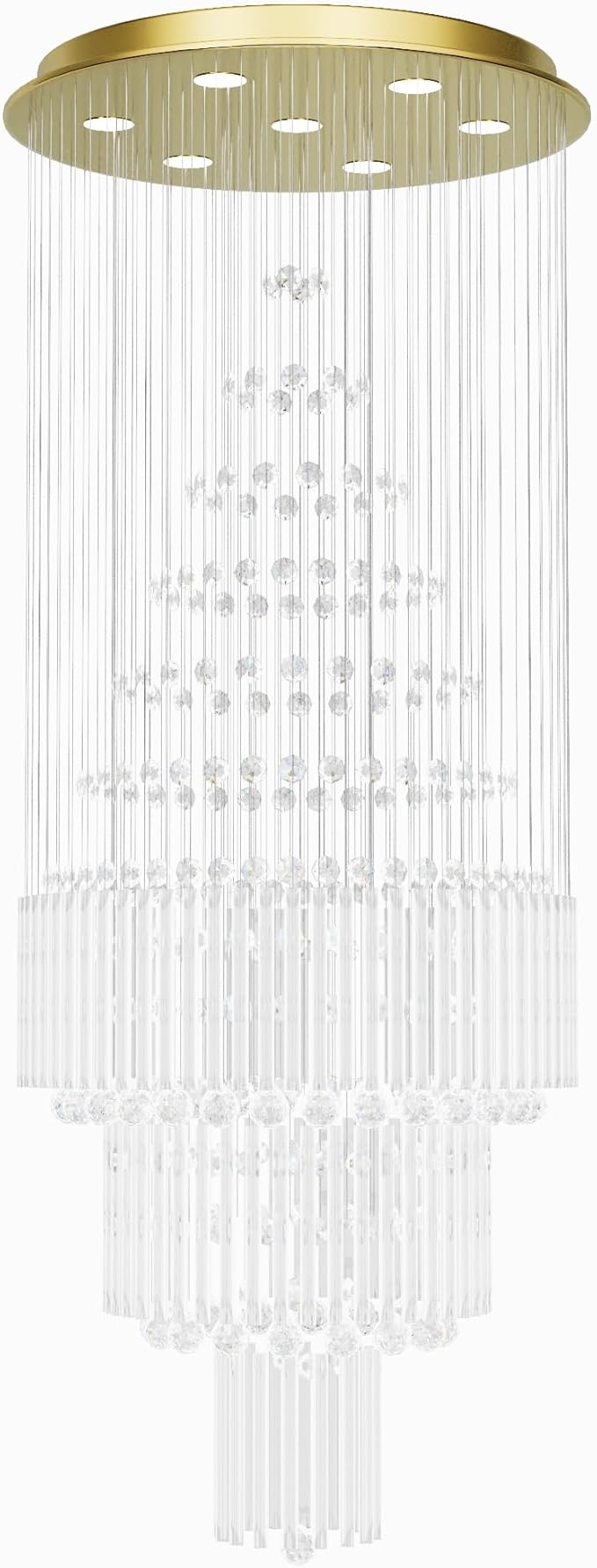 Flashing God D24''XH86'' Modern Foyer Chandelier for High Ceiling Raindrop Crystal Chandelier High Ceiling Pendant Light Fixture for Hallway Living Room (Gold Staircase Chandeliers)-Ruum Studio Home