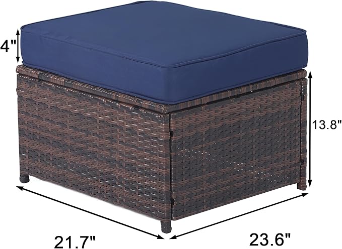 Outdoor Ottoman Rattan Footstool - Patio Ottomans with Removable Cushion, All-Weather PE Wicker & Steel Frame for Poolside, Garden Outdoor Furniture,23.6 x 21.7 x 17.8 inches, Brown-Ruum Studio Home