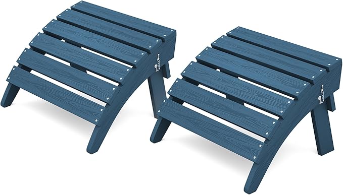 KINGYES Folding Adirondack Ottomans Set of 2 for Adirondack Chair, Navy-Ruum Studio Home