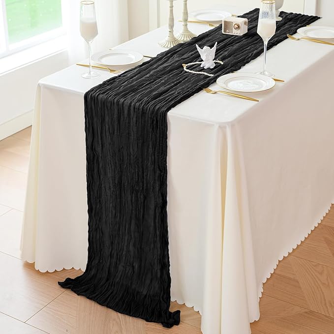 Sioloc Black Cheesecloth Table Runner Fall Autumn Decor for Home 10ft Table Cloth for Wedding Birthday Party Halloween Thanksgiving Decorations-Ruum Studio Home
