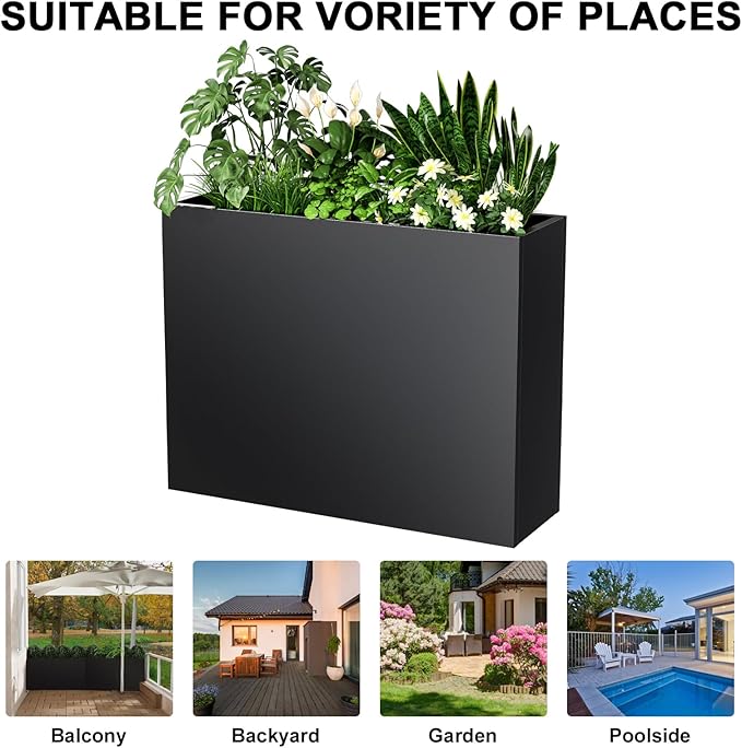 Metal Planter Box, Planter Boxes Outdoor Heavy Duty Metal Garden Planter Spliced Flower Pot with Partitions, All-Weather Use with Drainage Holes for Patio/Porch-35.43"x 27.55"x 11"-Ruum Studio Home
