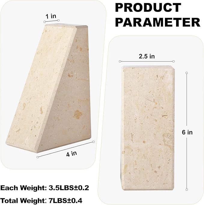 Marble Bookends for Heavy Books, Decorative Book Ends for Shelves, Beige Stone Durable and Heavy-Duty Book Ends for Hardback Books & CDS, Unique Book Stopper & Holder, Set of 2-Ruum Studio Home
