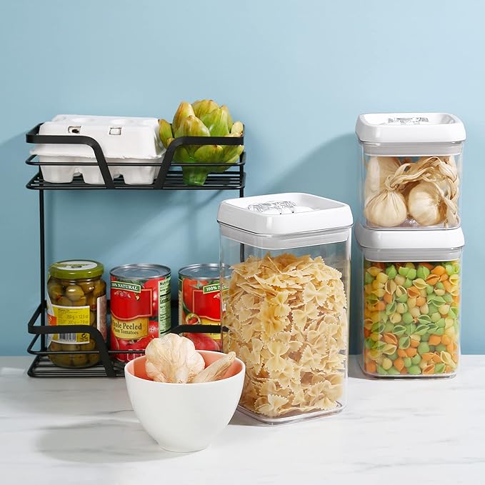 Felli Flip Tite Food Storage Containers With Lid 5" LARGE Airtight Ring Lock Flip Top, Square Acrylic Canister Jar for Rice Sugar Flour Protein Powder, Kitchen Pantry Organizer, Gift Set (1.8qt)-Ruum Studio Home