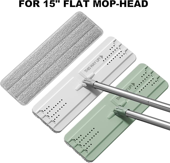 JOYMOOP Flat Mop Pads, Microfiber Mop Cleaning Pads, Washable Pads, Pads Replacement for JOYMOOP Flat Mop or Mop Bucket Set, Pack of 4 Refills 15inch - Grey and Stripe-Ruum Studio Home