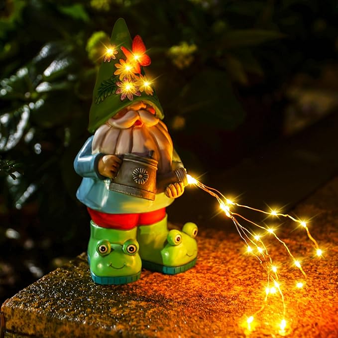 Solar Watering Can Gnome Light Waterproof - Funny Gnome Mother' s Day Gifts for Mom Women Solar Outdoor LED Lights Resin Large Garden Gnomes Statues Decor Lantern Figurines Decorations Indoor Porch-Ruum Studio Home
