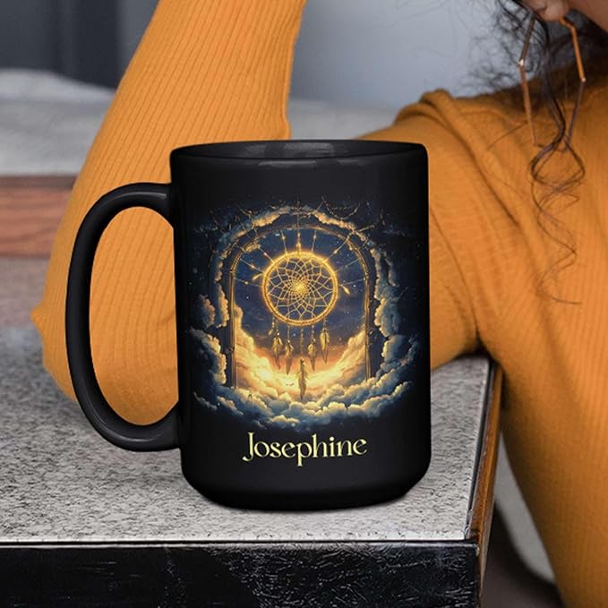 Personalized Name Black Coffee Mug, Custom Unique Celestial Mug 11oz or 15oz, Custom Fantasy Landscape Ceramic Cup, Nature Lover Coffee Cup for Holiday, Gifts for Women, Men-Ruum Studio Home