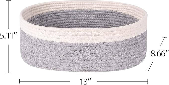 Baskets for Shelf Storage Cute Basket to Store and Organize Household Items/Woven Rope Basket for Living Room, Bedroom,Playroom/Durable Small Oval-13x8.66x5.11’’,3 Packs Off White&Gray-Ruum Studio Home
