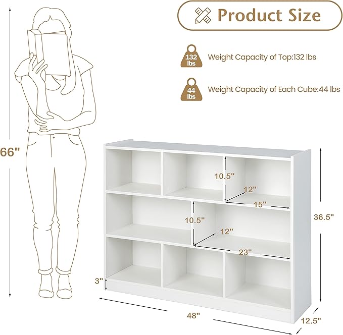 Tangkula 8-Cube Bookcase, Wood 3 Tier Open Storage Bookshelf, Modern Multipurpose Display Cabinet for Living Room, Study, Reading Nook, 48 x 12.5 x 36.5 Inch, White-Ruum Studio Home