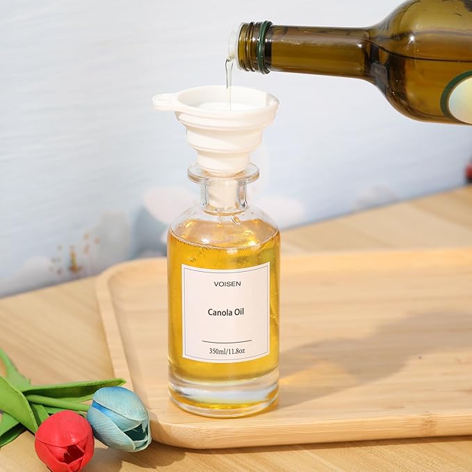 VOISEN Olive Oil Dispenser Bottle for Kitchen, Glass Oil Bottle Set of 6, Coffee Syrup Dispenser,Glass Oil Container with Metal Pourer,Funnel,56 Waterproof Labels-Ruum Studio Home