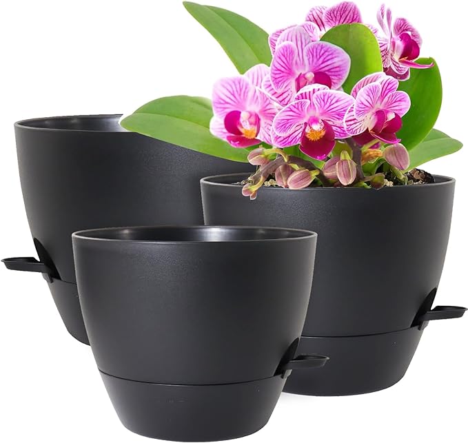 12/10/9 inch Large Self Watering Pots, Planter, Plant Pots with Mesh Drainage Holes for Indoor Outdoor Garden Plants, Plastic Flower Pots with Removable Deep Reservoir, Black-Ruum Studio Home