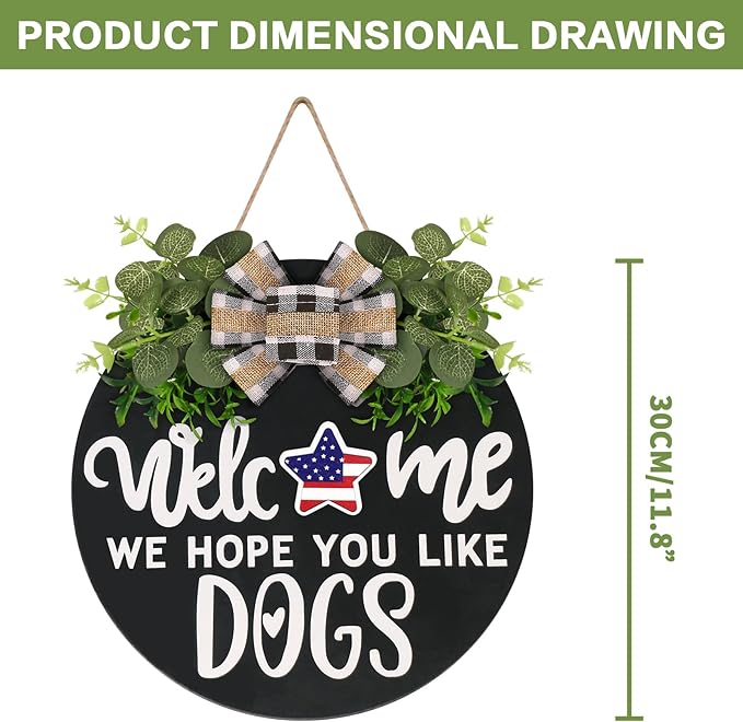 Interchangeable Wooden Seasonal Welcome Sign, Rustic Round Dogs Sign Front Door Wreaths for Home/Wall/Porch Decor, for Easter Spring Summer Fall Halloween Christmas All Season Decorations-Ruum Studio Home