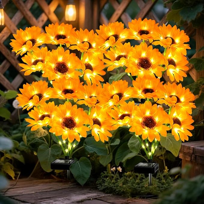 Solar Sunflower Lights 4 Pack with 24 Sunflower Solar Lights Outdoor Garden Decor Birthday Gift for Mom Women Grandma,Waterproof Solar Flower Garden Stake Lights for Yard Landscape Patio Lawn Pathway-Ruum Studio Home