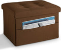 LINMAGCO Storage Ottoman Folding Foot Stool Foot Rest with Side Pocket Modern Ottoman with Storage Short Sofa Stool Linen Cloth 17x13x13(Brown)-Ruum Studio Home