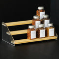 nianfeng Tiered Spice Rack, 3-Tier Spice Pantry Kitchen Cabinet Organizer, 12-Inch, Natural Wood Acrylic Stair Riser Stand, Countertop Seasoning Shelf-Ruum Studio Home