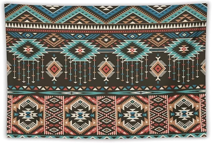 HZOHNAGO Aztec Tapestry Turquoise Blue and Brown and Native American Tribal Pattern Printed Wall Tapestry Wall Hanging for Bedroom Living Room Dorm 60" W x 40" H-Ruum Studio Home