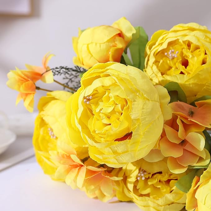 Duovlo Artificial Peony Silk Flowers Fake Flowers Vintage Wedding Home Decoration,Pack of 1 (Yellow)-Ruum Studio Home
