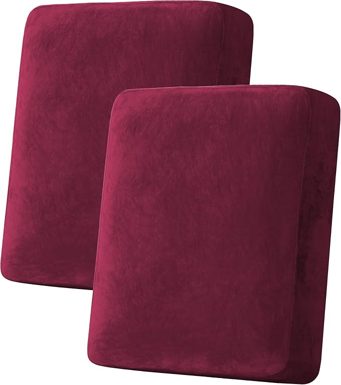 H.VERSAILTEX Velvet Stretch Couch Cushion Cover Plush Cushion Slipcover for Chair Loveseat Sofa Cushion Furniture Protector Seat Cushion Sofa Cover (2 Piece Medium Sofa Cushion Covers, Burgundy)-Ruum Studio Home